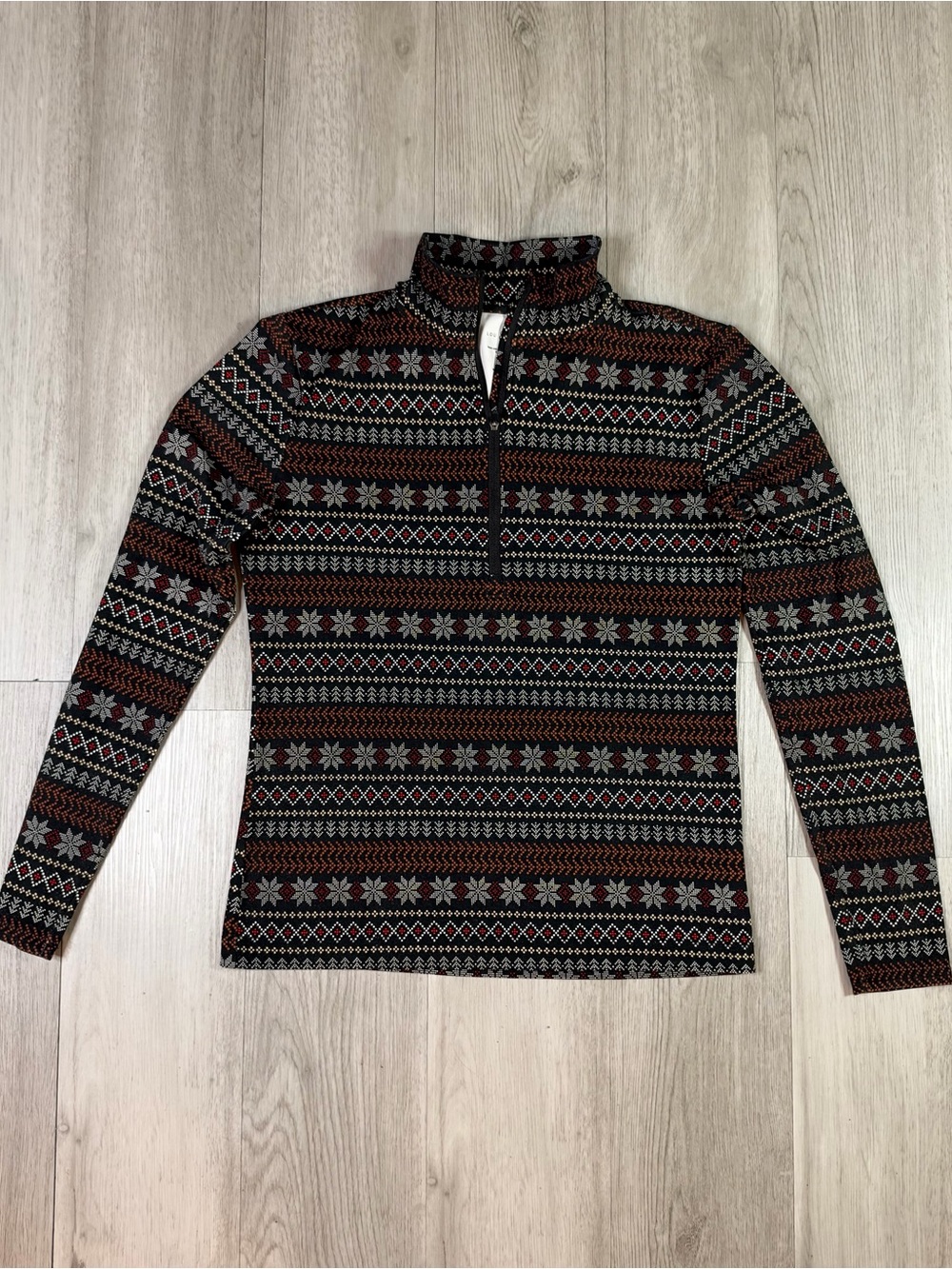 Lou & Grey Women’s Fair Isle 1/4 Zip Mock Neck Pullover Black Red White S